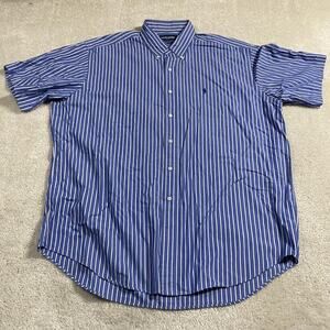 Polo Ralph Lauren Shirt Mens XL Blue Stripe Blake Button Down Short Sleeve Golf